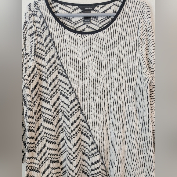 Ali Miles Black White Patterned Asymmetric 3/4 Sleeve Tunic LG Lagenlook Artsy - Picture 4 of 8